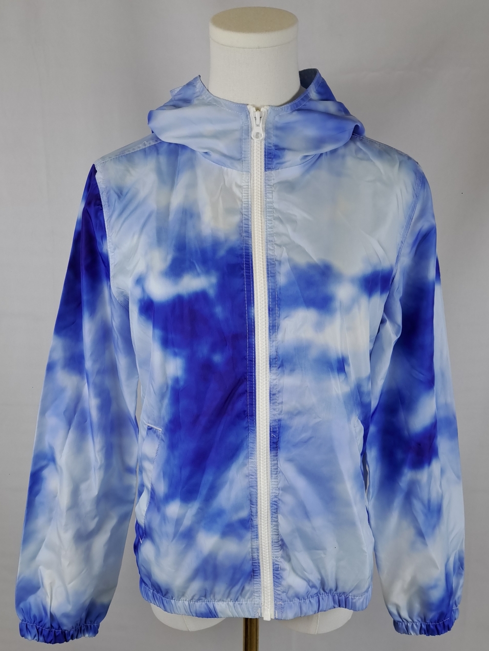 Justice Blue Tie Dye Lightweight Hooded Rain Jacket Windbreaker Fits Size S